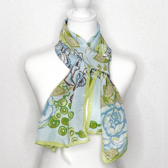 Talbots 100% Silk Green Floral Oblong Scarf - Picture 1 of 4
